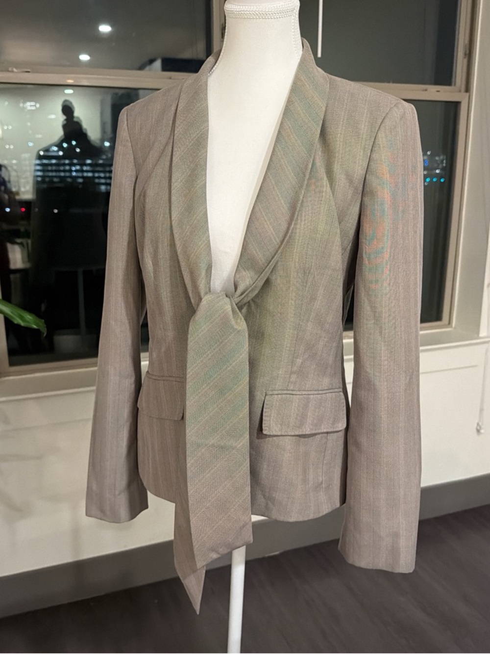 Anne Klein Taupe Tie-Neck Blazer
